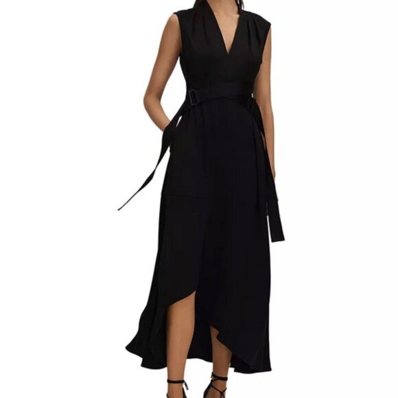 Reiss Black Raya Cross Strap Sleeveless Midi Dress - Picture 1 of 3